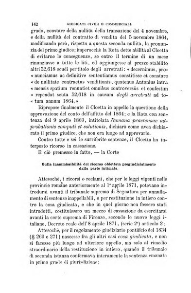 Giornale del Foro in cui si raccolgono le più importanti regiudicate dei supremi tribunali di Roma e dello Stato pontificio in materia civile