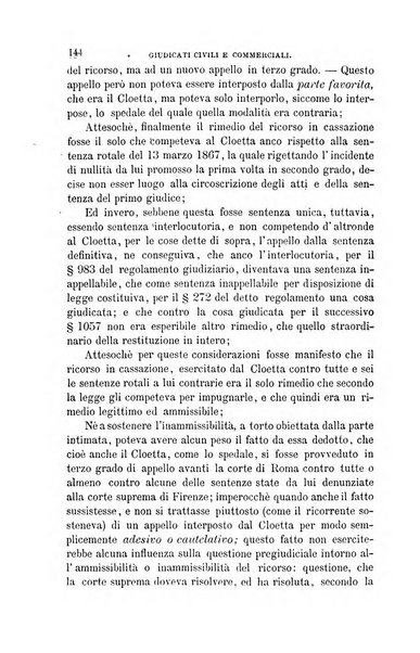 Giornale del Foro in cui si raccolgono le più importanti regiudicate dei supremi tribunali di Roma e dello Stato pontificio in materia civile