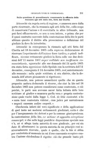 Giornale del Foro in cui si raccolgono le più importanti regiudicate dei supremi tribunali di Roma e dello Stato pontificio in materia civile