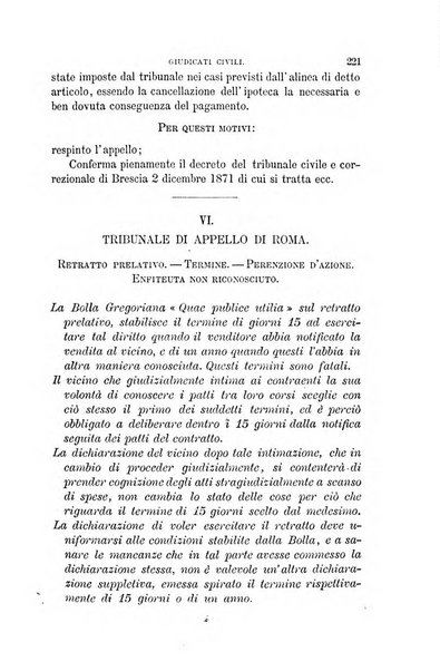 Giornale del Foro in cui si raccolgono le più importanti regiudicate dei supremi tribunali di Roma e dello Stato pontificio in materia civile