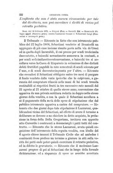 Giornale del Foro in cui si raccolgono le più importanti regiudicate dei supremi tribunali di Roma e dello Stato pontificio in materia civile