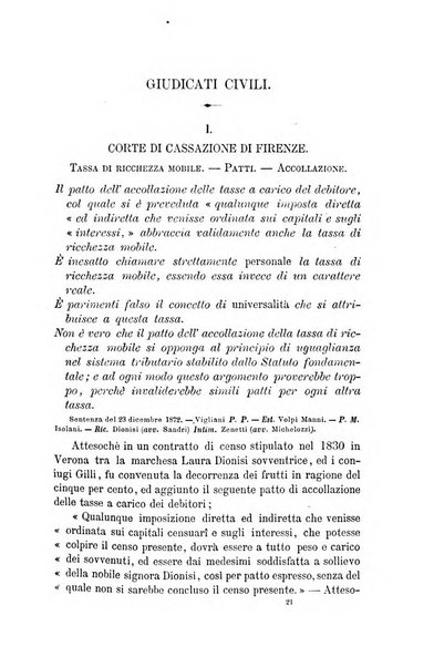 Giornale del Foro in cui si raccolgono le più importanti regiudicate dei supremi tribunali di Roma e dello Stato pontificio in materia civile