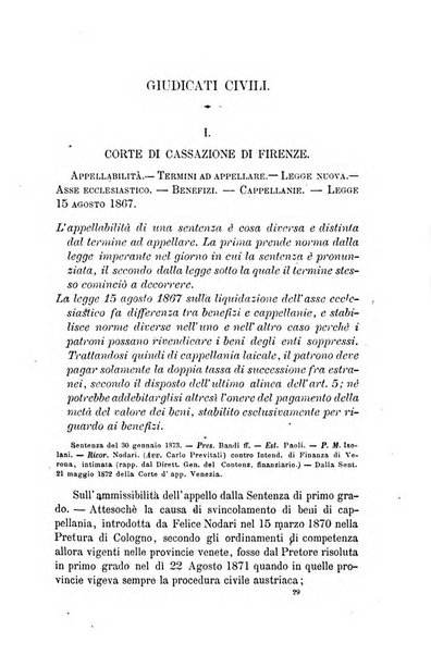 Giornale del Foro in cui si raccolgono le più importanti regiudicate dei supremi tribunali di Roma e dello Stato pontificio in materia civile