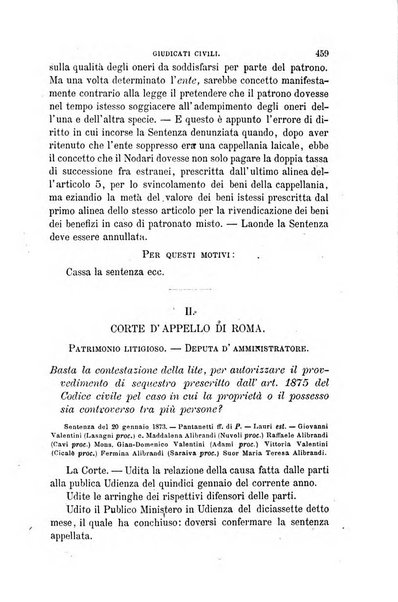 Giornale del Foro in cui si raccolgono le più importanti regiudicate dei supremi tribunali di Roma e dello Stato pontificio in materia civile