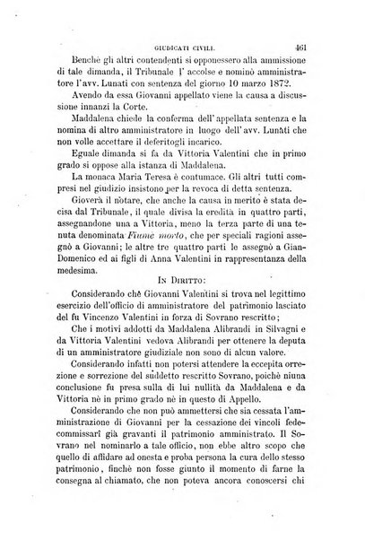 Giornale del Foro in cui si raccolgono le più importanti regiudicate dei supremi tribunali di Roma e dello Stato pontificio in materia civile