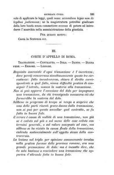 Giornale del Foro in cui si raccolgono le più importanti regiudicate dei supremi tribunali di Roma e dello Stato pontificio in materia civile