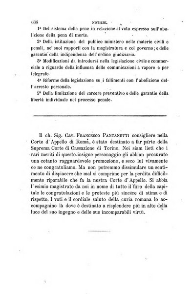 Giornale del Foro in cui si raccolgono le più importanti regiudicate dei supremi tribunali di Roma e dello Stato pontificio in materia civile