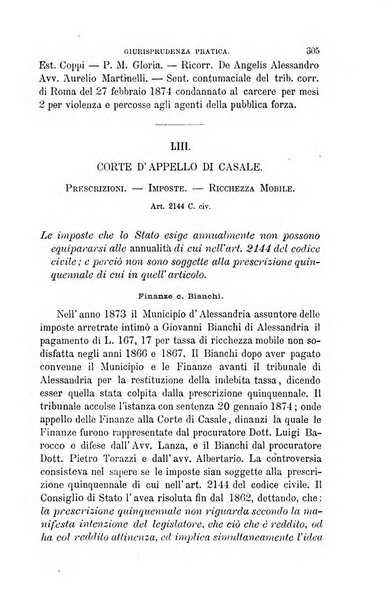 Giornale del Foro in cui si raccolgono le più importanti regiudicate dei supremi tribunali di Roma e dello Stato pontificio in materia civile