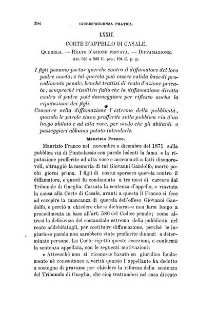 Giornale del Foro in cui si raccolgono le più importanti regiudicate dei supremi tribunali di Roma e dello Stato pontificio in materia civile