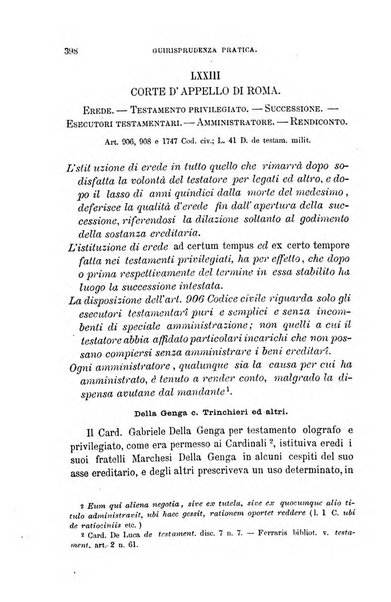 Giornale del Foro in cui si raccolgono le più importanti regiudicate dei supremi tribunali di Roma e dello Stato pontificio in materia civile