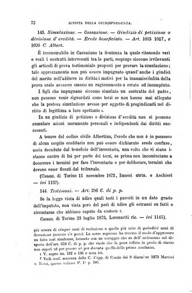 Giornale del Foro in cui si raccolgono le più importanti regiudicate dei supremi tribunali di Roma e dello Stato pontificio in materia civile