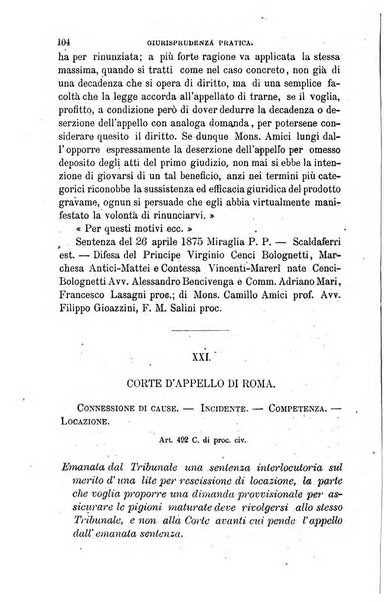 Giornale del Foro in cui si raccolgono le più importanti regiudicate dei supremi tribunali di Roma e dello Stato pontificio in materia civile