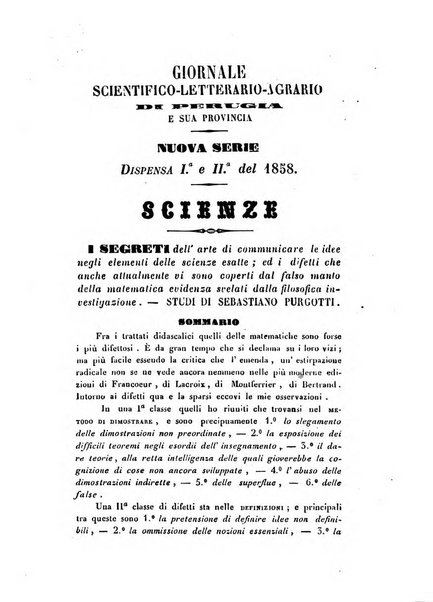 Giornale scientifico-letterario-agrario di Perugia e sua provincia