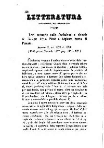 Giornale scientifico-letterario-agrario di Perugia e sua provincia