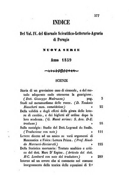 Giornale scientifico-letterario-agrario di Perugia e sua provincia