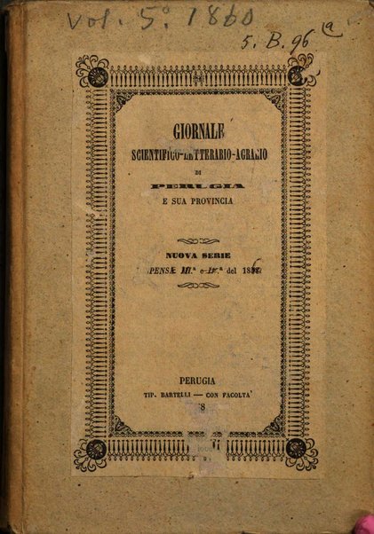 Giornale scientifico-letterario-agrario di Perugia e sua provincia