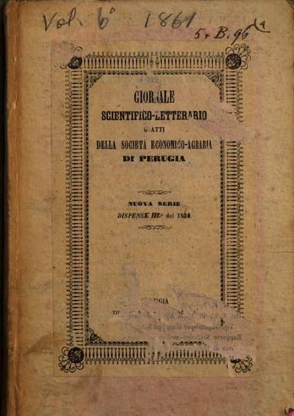 Giornale scientifico-letterario-agrario di Perugia e sua provincia