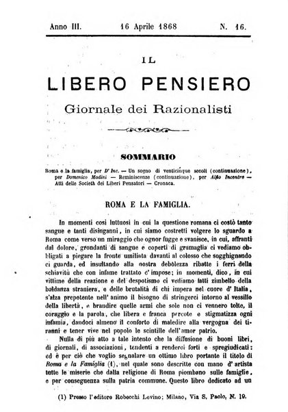 Il libero pensiero giornale dei razionalisti