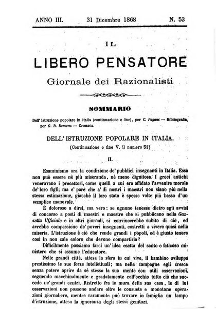 Il libero pensiero giornale dei razionalisti