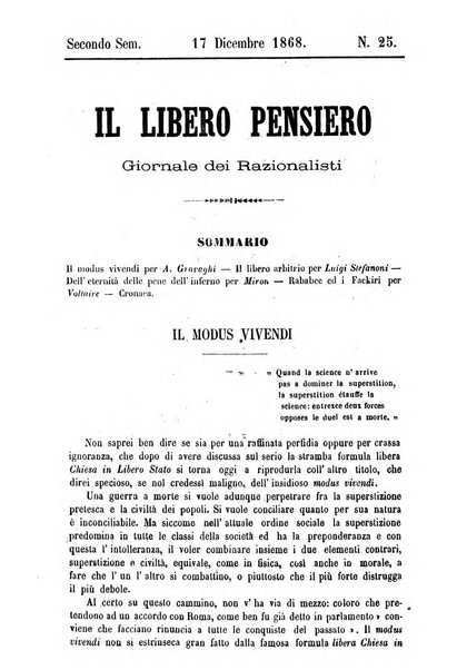 Il libero pensiero giornale dei razionalisti