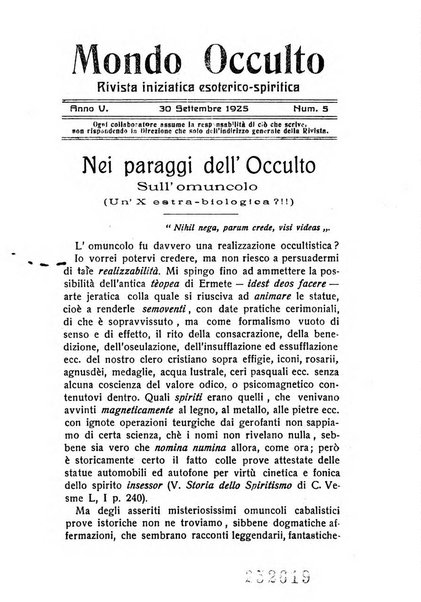 Mondo occulto rivista iniziatica esoterico-spiritica