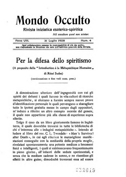 Mondo occulto rivista iniziatica esoterico-spiritica