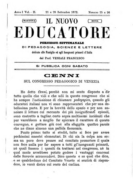 Il nuovo educatore periodico settimanale di pedagogia, scienze e lettere