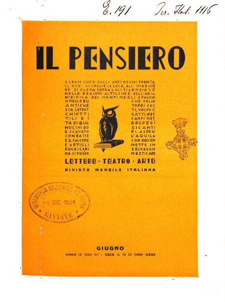 Il pensiero rivista settimanale, teatro, arte, scienza, varietà