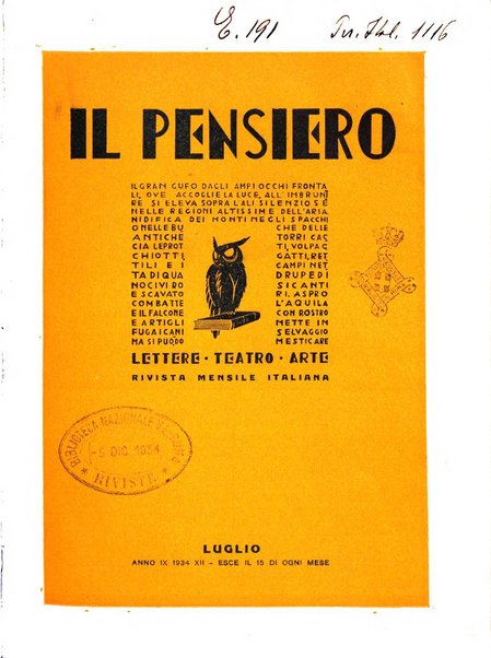 Il pensiero rivista settimanale, teatro, arte, scienza, varietà