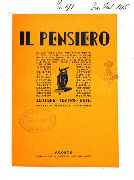 Il pensiero rivista settimanale, teatro, arte, scienza, varietà