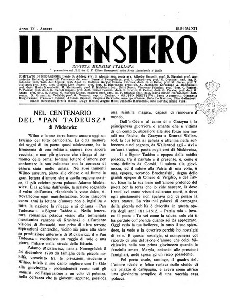 Il pensiero rivista settimanale, teatro, arte, scienza, varietà