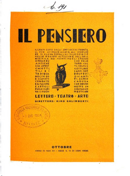 Il pensiero rivista settimanale, teatro, arte, scienza, varietà