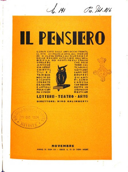 Il pensiero rivista settimanale, teatro, arte, scienza, varietà