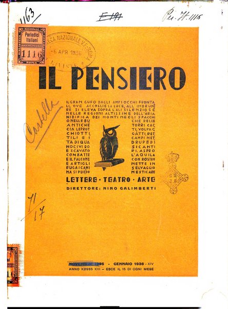 Il pensiero rivista settimanale, teatro, arte, scienza, varietà