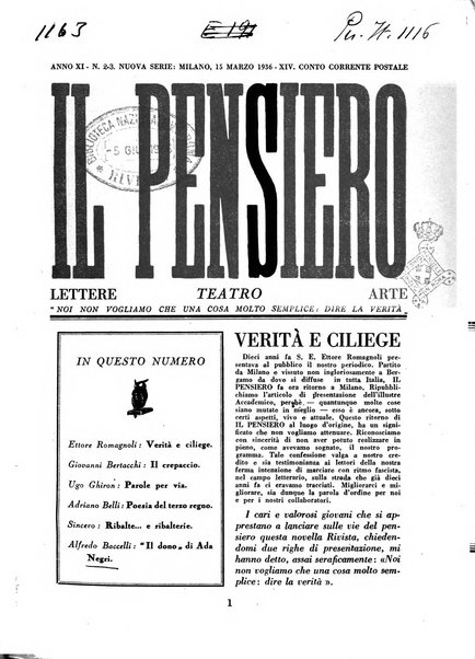 Il pensiero rivista settimanale, teatro, arte, scienza, varietà