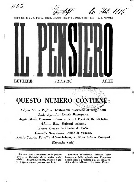 Il pensiero rivista settimanale, teatro, arte, scienza, varietà