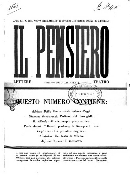 Il pensiero rivista settimanale, teatro, arte, scienza, varietà