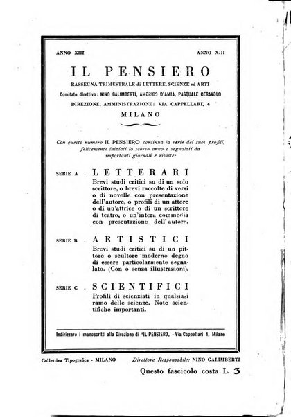 Il pensiero rivista settimanale, teatro, arte, scienza, varietà