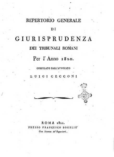 Repertorio generale di giurisprudenza dei tribunali romani