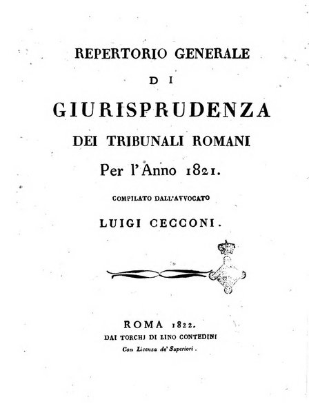 Repertorio generale di giurisprudenza dei tribunali romani