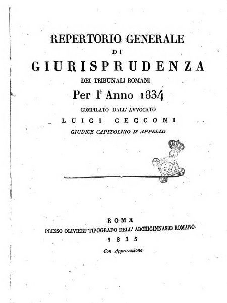 Repertorio generale di giurisprudenza dei tribunali romani