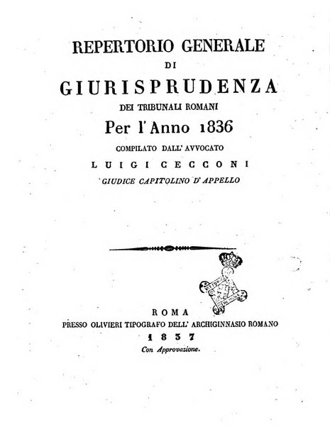 Repertorio generale di giurisprudenza dei tribunali romani