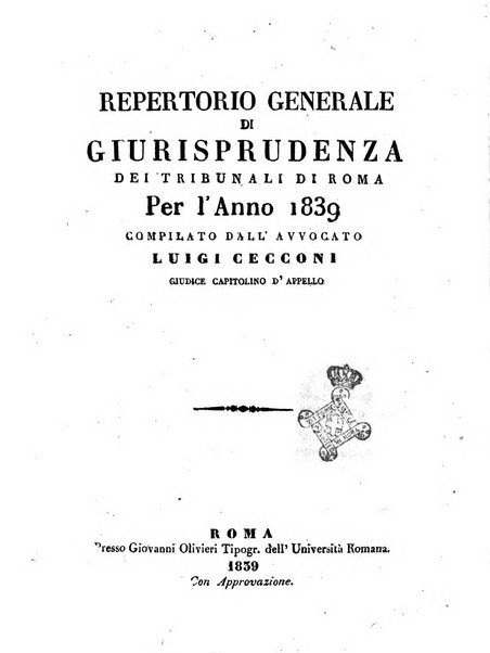 Repertorio generale di giurisprudenza dei tribunali romani