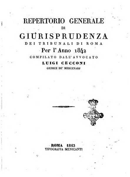 Repertorio generale di giurisprudenza dei tribunali romani