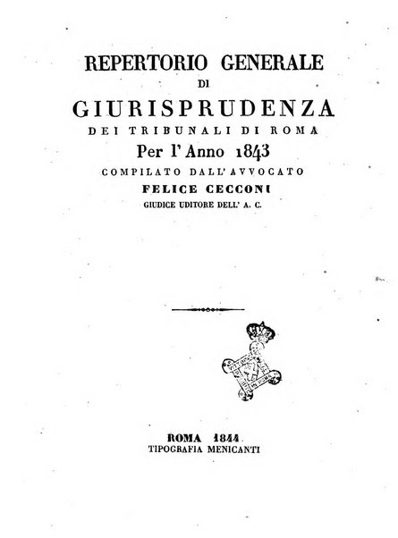 Repertorio generale di giurisprudenza dei tribunali romani