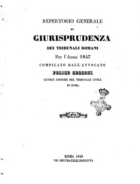 Repertorio generale di giurisprudenza dei tribunali romani