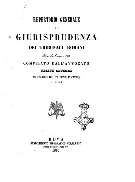 Repertorio generale di giurisprudenza dei tribunali romani