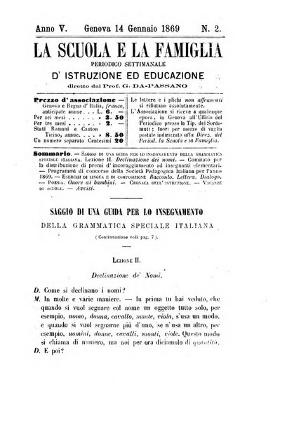 La scuola e la famiglia periodico settimanale d'istruzione ed educazione