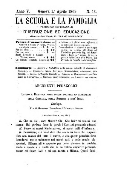 La scuola e la famiglia periodico settimanale d'istruzione ed educazione