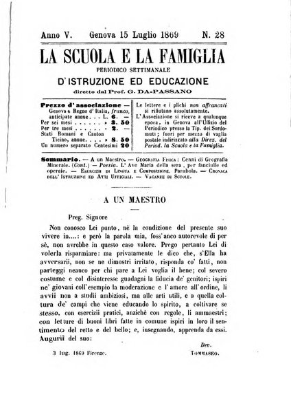 La scuola e la famiglia periodico settimanale d'istruzione ed educazione